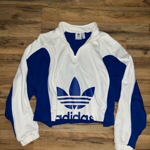 Adidas White and Blue Quarter-Zip Pullover M